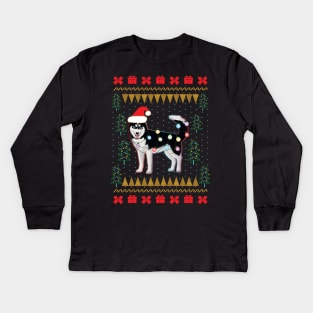 Husky Ugly Sweater Christmas Lights Kids Long Sleeve T-Shirt